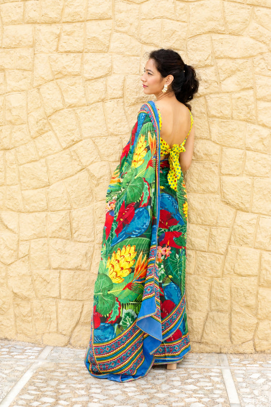 BIRDS OF PARADISE - Crepe Saree with Blouse