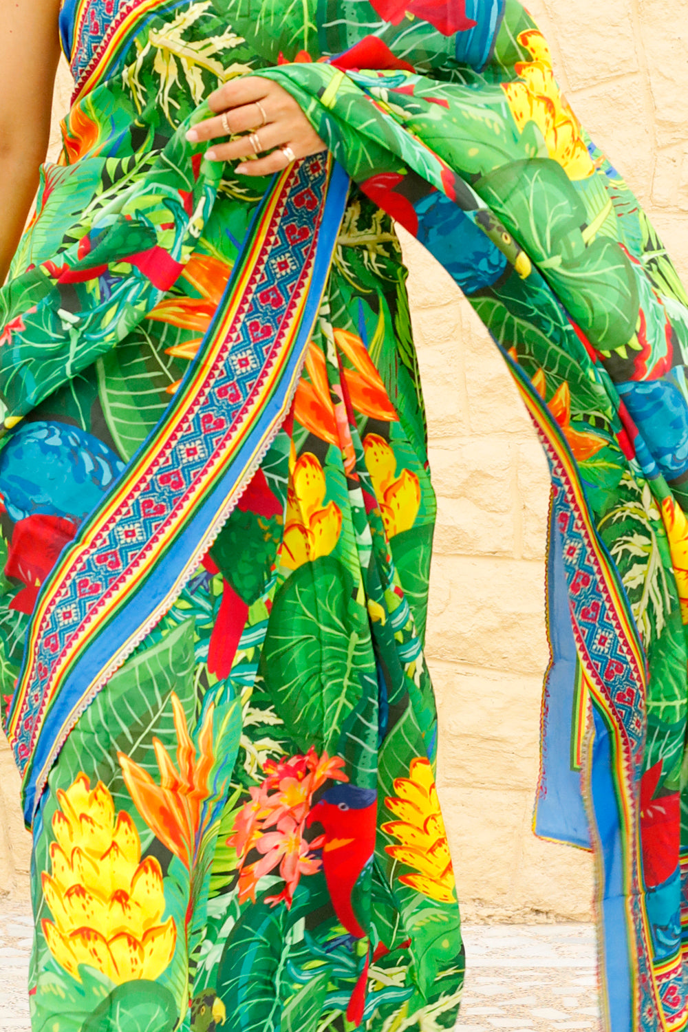 BIRDS OF PARADISE - Crepe Saree with Blouse