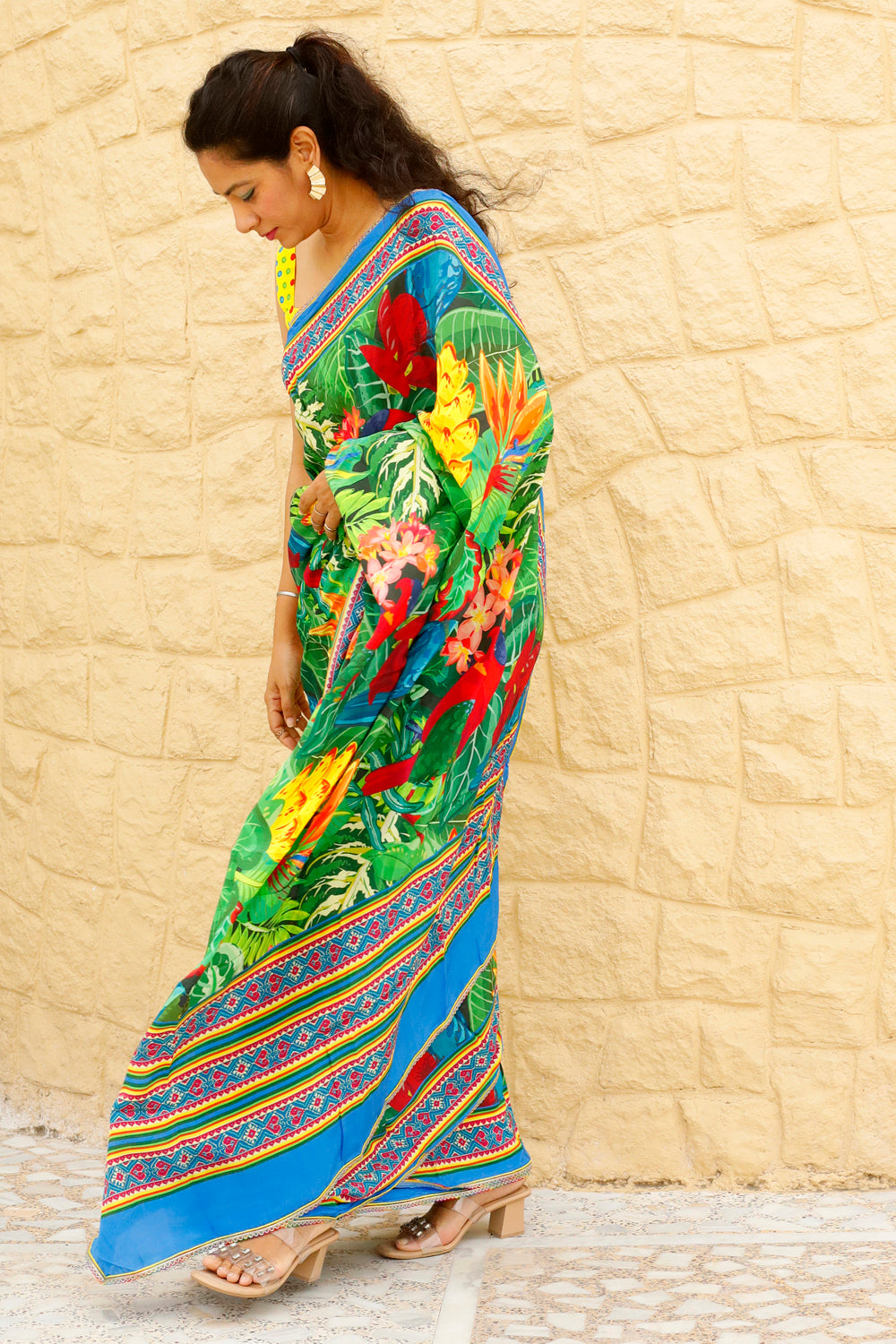 BIRDS OF PARADISE - Crepe Saree with Blouse