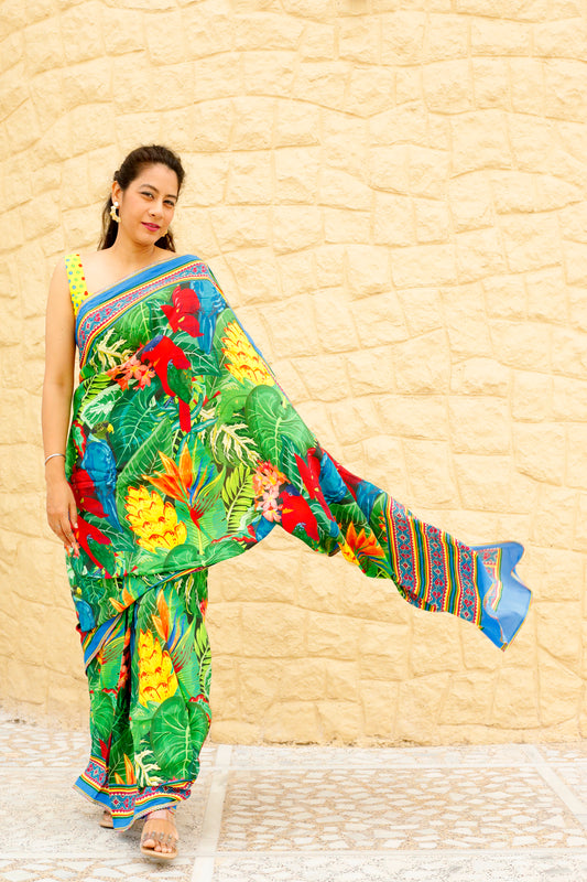 BIRDS OF PARADISE - Crepe Saree with Blouse
