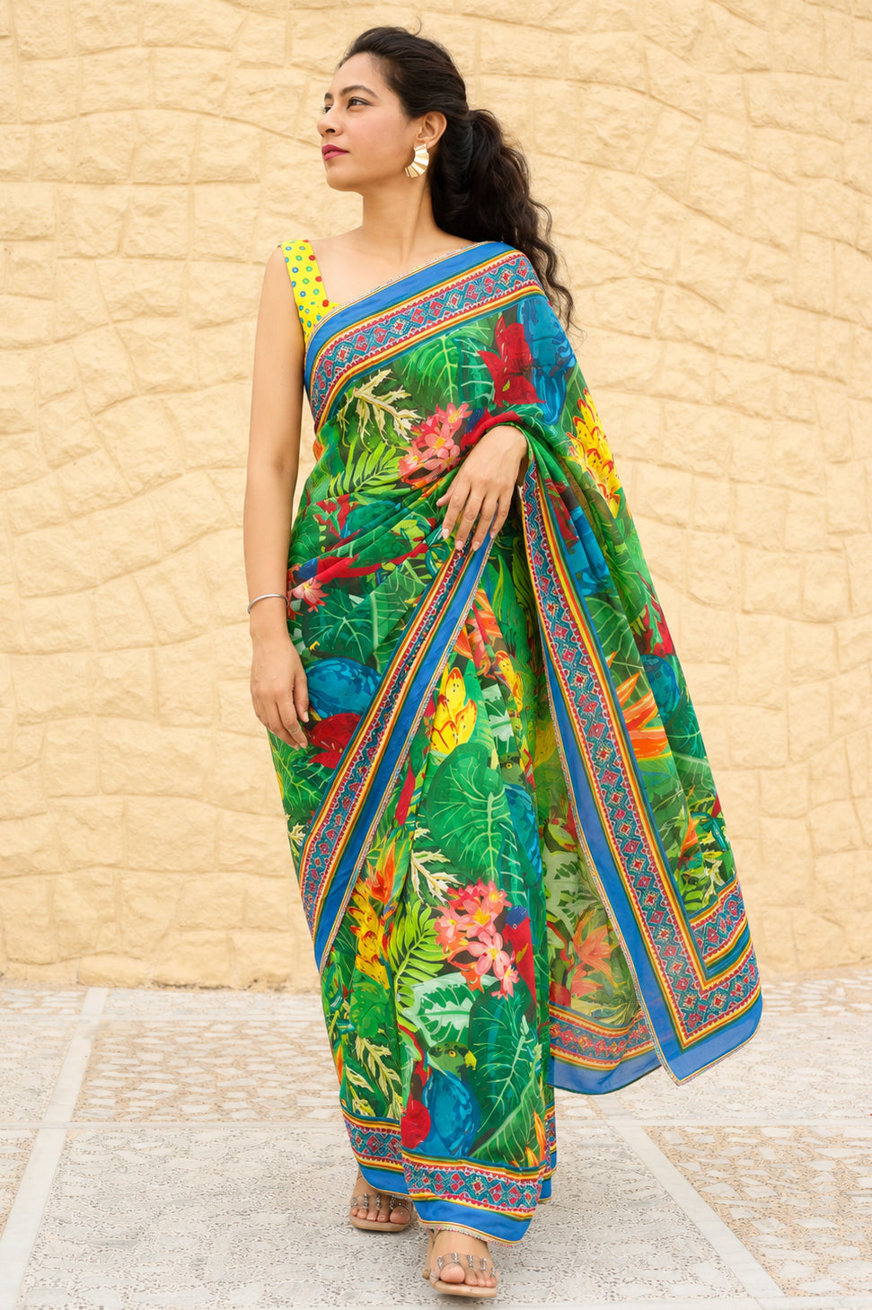 BIRDS OF PARADISE - Crepe Saree with Blouse